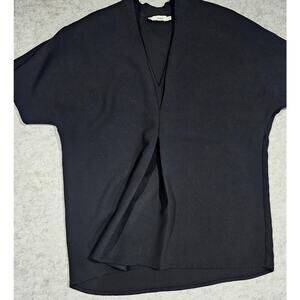 Vince Tunic Top Blouse, Faux Split Front, Popover, Black, Short Sleeve, W Sz XS